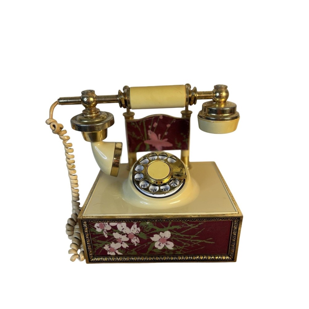 Vtg DECO-TEL French Provincial Floral‎ Gold Brass Rotary Phone Retro Collectible